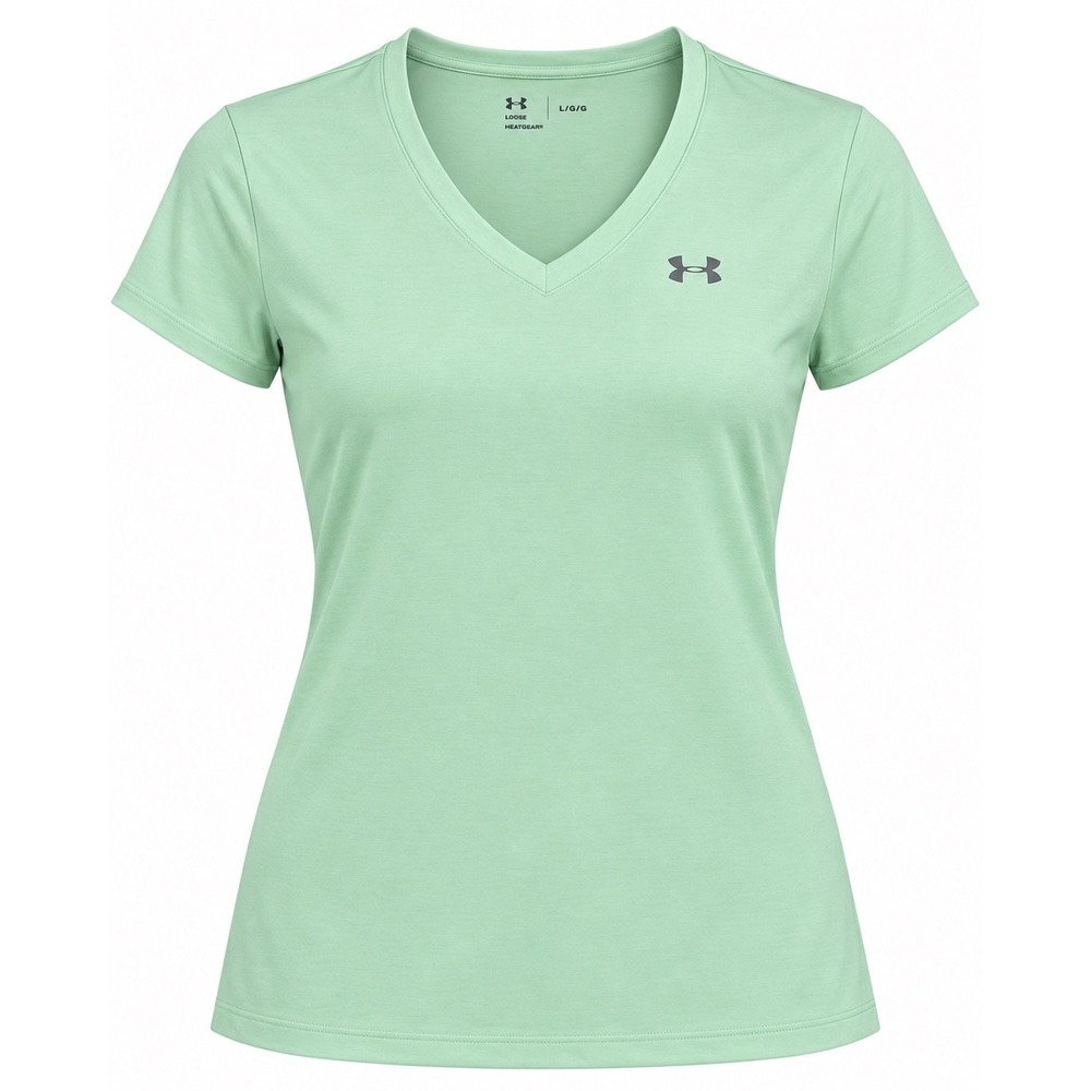 Under Armour Womens HeatGear V-Neck Short Sleeve Loose Fit Tee Mint Green L
